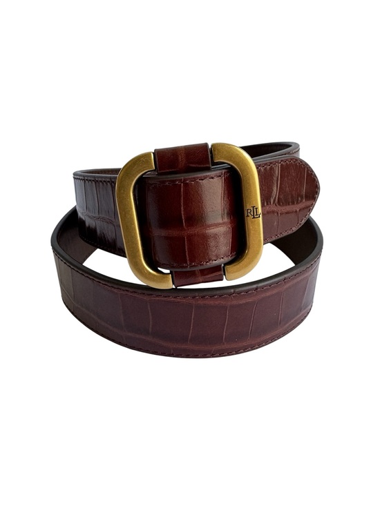 Ralph Lauren Accessories - Ralph Lauren Brown Croc-Embossed Leather Belt Brass Slide Buckle Small